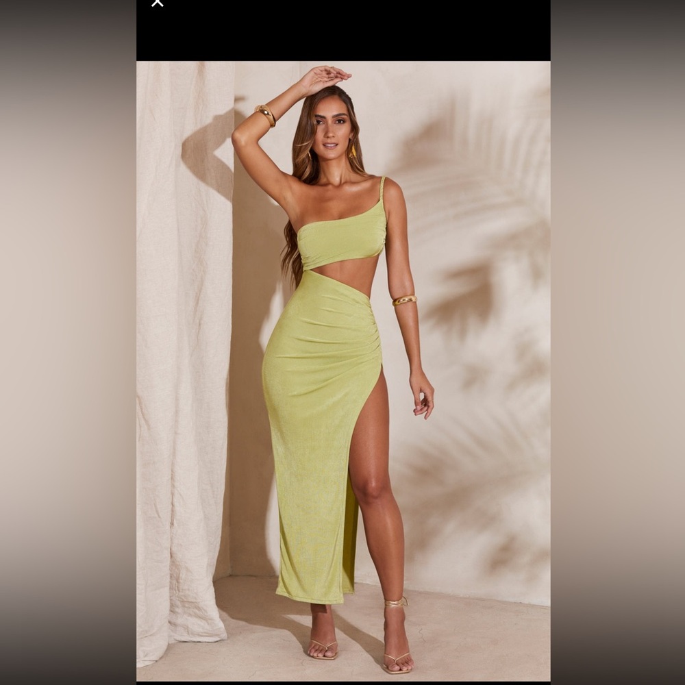 Oh Polly one shoulder cut out dress in green